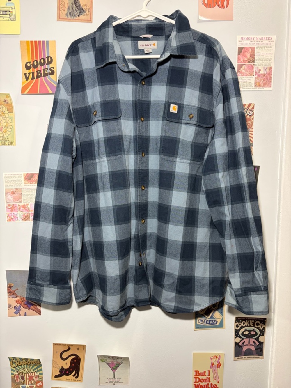 Carhartt Slate and Navy Plaid Button-Down Work Shirt - Picture 1 of 6
